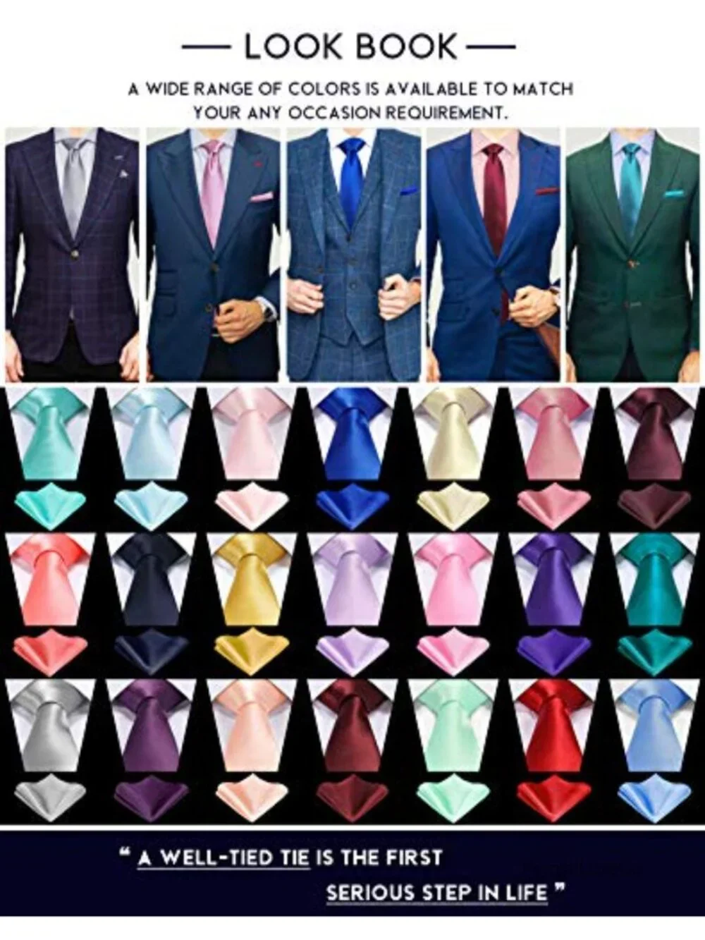 Black Satin Woven Necktie and Pocket Square Set Gift Box